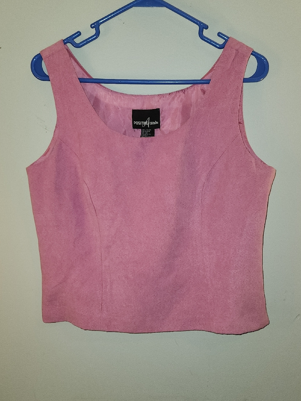 Vintage 90s Positive Attitude Pink Faux Suede Tank Top – Size 10 Size Zip Lined